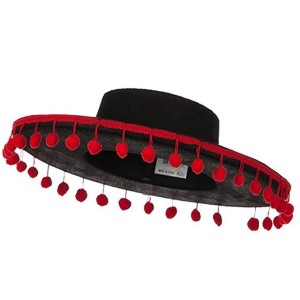  İspanyol Şapkası Kırmızı Ponponlu Siyah Renk Çocuk