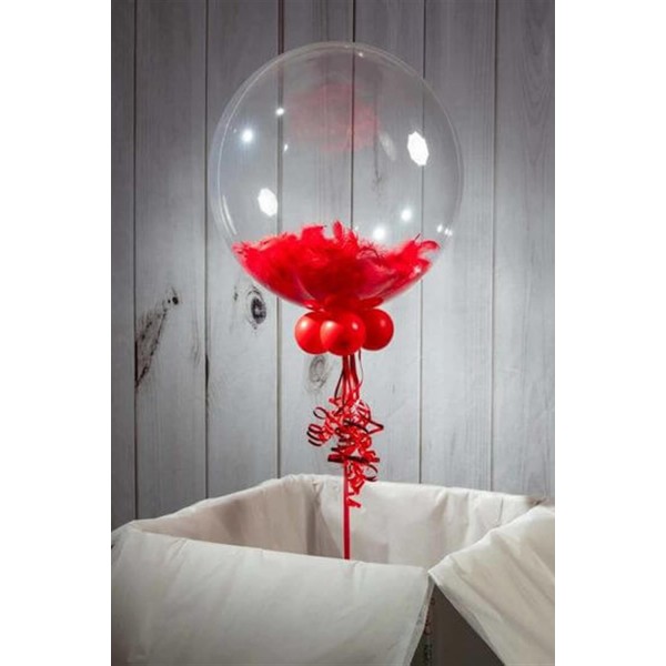 24 inch Kırmızı Tüylü Şeffaf Balon