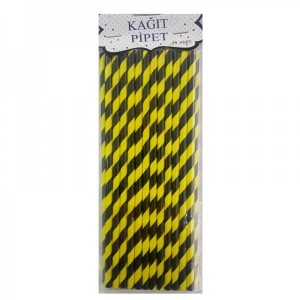 Sarı Siyah Çizgili Karton Pipet