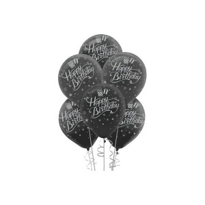 Gümüş Happy Birthday Baskılı Siyah Balon 10'lu