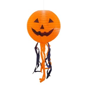 Balkabağı Püsküllü Yuvarlak Fener 1 Adet Cadılar Bayramı (Halloween)