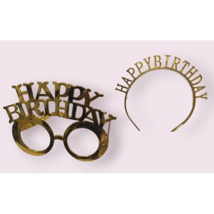 Happy Birthday Plastik Gözlük Taç Set Altın 1 Adet