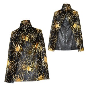 HALLOWEEN CADI PELERİN SİYAH GOLD ÖRÜMCEK AĞI BASKILI 120CM