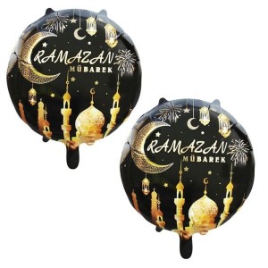Ramazan Mübarek Yazılı Yuvarlak Siyah Renk 45 cm Folyo Balon 1 Adet