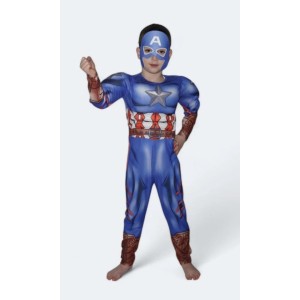 Captain Amerika Süper Kahraman Kaslı Kostüm Maskeli 9/10 Yaş