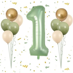 Retro Adaçayı Yeşil Rakam Folyo Balon Seti