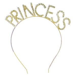 Princess (Prenses) Yazılı Taşlı Altın Metal Taç 