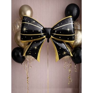 Siyah Gold Yıldızlı Fiyonk Folyo Balon – Parti & Doğum Günü Süslemesi 92 cm