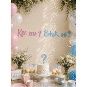 Cinsiyet Belirleme Partisi Kız Mı Erkek Mi Yazılı Kaligrafi Banner